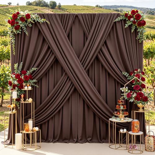 20ft x 14ft Brown Backdrop Curtains for Wedding Parties, 4 Panels Wrinkle Free Polyester Fabric Drapes for Reception, Photography Background, Baby Shower & Stage Decor (5ft x 14ft Each) - color: Brown, size: 5ft(W)x14ft(H),4panels