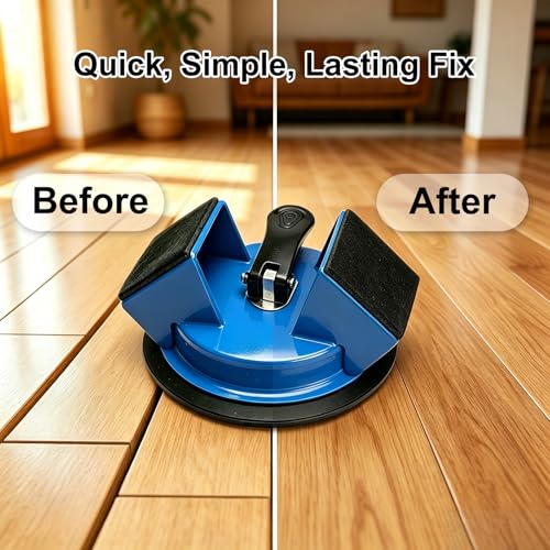 Floor Gap Fixer Tool – Heavy-Duty Iron Body with Enhanced Suction Cup, 45° Striking Surface for Floating Laminate & Vinyl Plank Flooring Repair, Includes 6 Adhesive Pads & Cleaning Blade