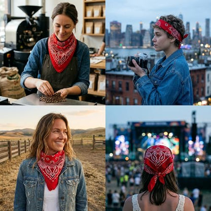 The Peacock Crew Premium Soft Cotton Bandanas Pack for Men and Women Paisley 22 x 22 inches - color: Pack of 10 Original Red