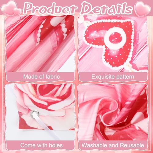 WovWeave Valentine's Day Kissing Booth Backdrop 71x35 Inch - Romantic Red Pink Heart Photography Background for Couples, Large Fabric Love Banner for Party Decorations, Indoor Outdoor Selfie Props - style: Valentine