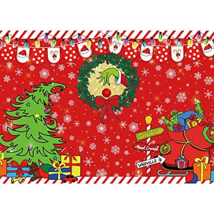 9x6ft Merry Grinchmas Backdrop Red Christmas Backdrop Xmas Tree Snow Winter Signpost Background for Christmas Family Party Photo Studio Prop - size: 9x6ft