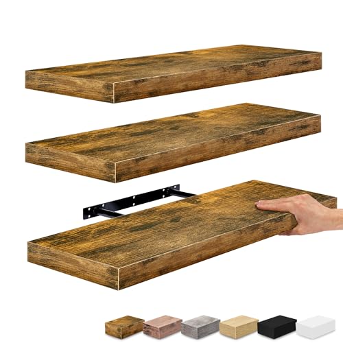 Sorbus Floating Shelves for Wall - 24" Bathroom Shelves, Wall Decor for Bedroom, Kitchen, Living Room, Home Decor & Book storage - Mounted Floating Shelf with Invisible Brackets (Rustic Brown, 3 Pack) - color: Rustic Brown, size: 3 Pack