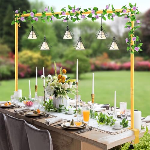 WellSign Over The Table Rod Stand with Clamps 31"-110" Length 31"-64" Height Adjustable Metal Table Hanging Decor Rod with Storage Bag for Gender Reveal Ceremony Party, Gold Table Balloon Arch Stand - color: Gold