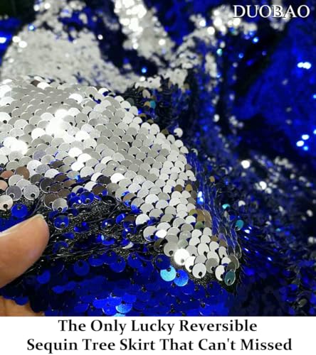 DUOBAO Silver to Royal Blue Reversible Fabric 2 Yards Sequin Fabric by The Yard 6 Feet Two Tone Mermaid Fabrics Sparkly Colorful 5mm DIY Sewing Clothes,Tablecloth Runner,Backdrop Easily Flip Up - color: Silver to Royal Blue, size: 2 Yards
