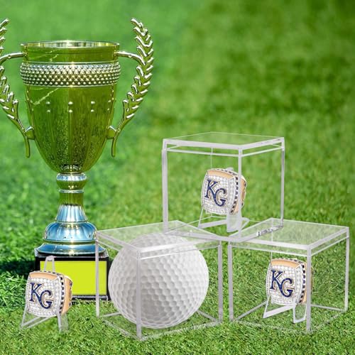 12 Pack Championship Ring Display Case Clear Acrylic Ring Case Display Box for Sports Baseball Softball Football Golf Single Ring Coin Holder Stand, 2.16 Inch - size: 12 Pack