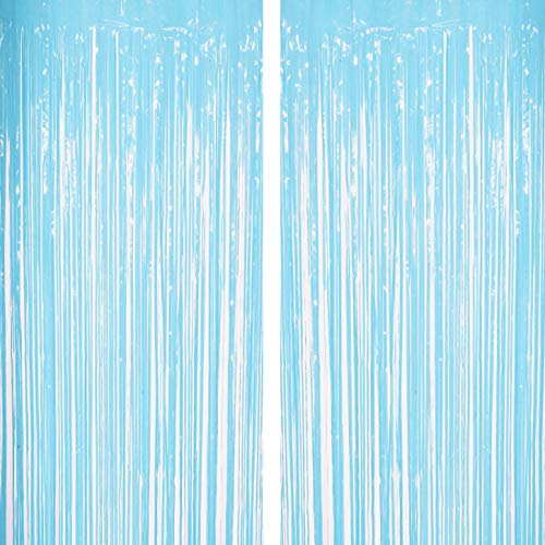 Blue Tinsel Foil Fringe Curtains Decorations - Under the Sea Pool 1st Birthday Party Baby Shower Photo Backdrops Props Decoration,2pc - color: Blue