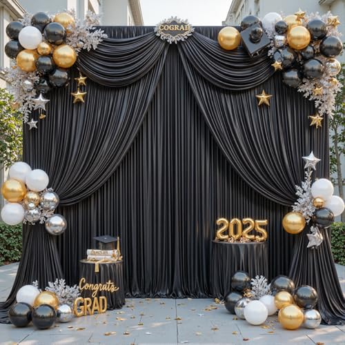 20ft x 10ft Black Backdrop Curtains Panels for Parties Birthday Party Wrinkle Free Fabric Backdrop Drapes Decorations Cloth for Weddings Photography Photoshoot Background Curtain - color: Black, size: W5' x H10'(4 panels)