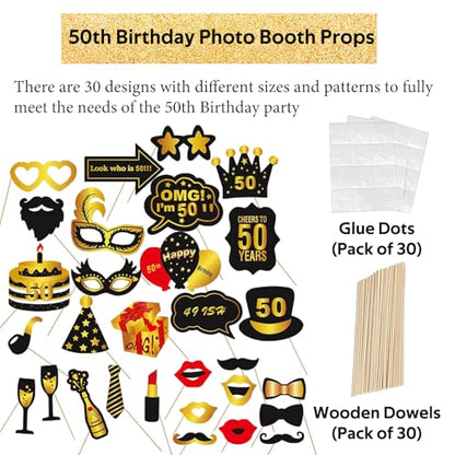 50th Birthday Photo Booth Props, Black Gold Inflatable Photo Booth Frame, 30PCS Photo Booth Props, for Party Selfie Party Decorations and Gifts - size: 50th Birthday Inflatable Frame