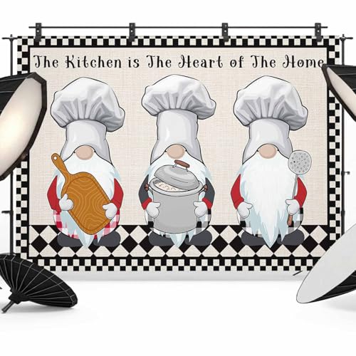 The Chef Backdrop for Photography, Gnome Kitchen Black Buffalo Plaid Photo Backdrop Portrait Background Party Banner Photo Backgrounds for Studio Booth Props, 10x8ft - color: Black Orange, size: 10x8FT
