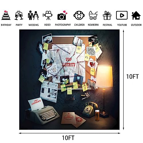 Detective Backdrop, 10x10ft Agent Spy Theme Top Secret Police Office Investigation Photography Background Crime Clue Evidence Murder Mystery Party Decorations Photo Booth Props BJFNPR0150 - size: 10x10