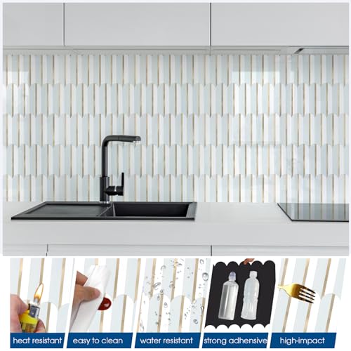 OYAISIMI 10 Sheets Seamless Peel and Stick Backsplash Tile for Kitchen,Polished White and Dolomite PVC Mixed Light Gold Self Adhesive Fish Scale Metal Mosaic Tiles - color: Glossy Dolomite+Glossy White+Light Gold