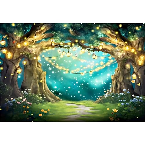 9x6ft Enchanted Forest Garden Backdrop Fairytale Forest Flowers Butterfly Fantasy Photography Background Newborn Kid Forest Fairy Wedding Baby Shower Birthday Decor Banner Photo Studio Prop - color: Green E, size: 9x6ft