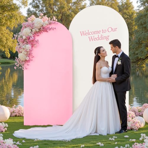 Pink Arch Backdrop Cover 6FT 7.2FT,Wedding Arch Covers Stretchy Backdrop for Birthday Party Ceremony Bridal Baby Shower Banquet Decoration - color: Pink White