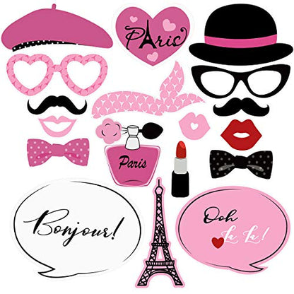 18PCS Booth Props Kit French Theme Photo Booth Props Favors for Birthday Wedding Baby Shower Party Decoration Supplies