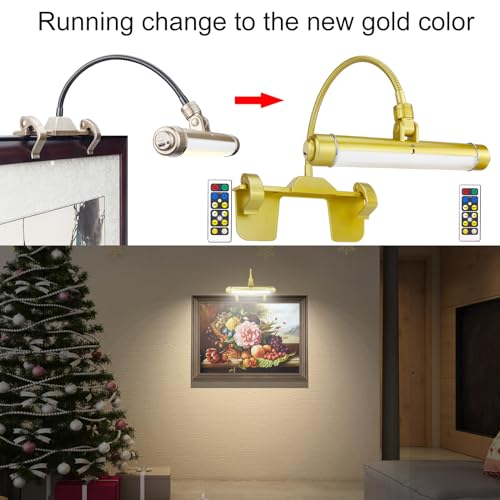 LUXSWAY Wireless Picture Frame Led Lighting,Rechargeable Art Display Lighting Clip on Pictures,Over Painting Lights with Remote,Artwork Lamp with Flexible Neck,28 LEDs 3 Lighting Modes 200LM-Gold - color: G Gold, size: Rechargeable-3 Mode-Flexible Neck