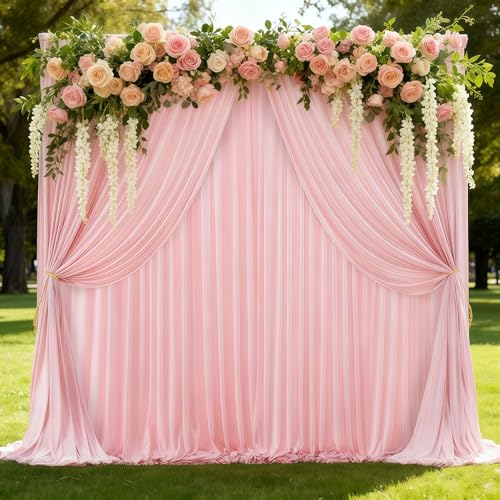 20x10ft Pink Backdrop Curtain Panels for Parties - Wrinkle Free Polyester Photo Curtain Backdrop Wedding Back Drop Fabric Drapes for Party Decorations Background for Photography - color: Pink, size: W5' x H10'(4 panels)