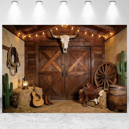 15x8ft Western Backdrop Western Cowboy Birthday Party Photography Background Wild West Vintage Banner Decorations Photo Studio Props - color: Brown, size: 15x8ft