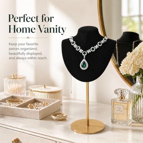 Necklace Display Stand For Selling Velvet Chain Jewelry Bust Holder Organizer With Stainless Steel Stand Jewelry Display - color: Black-9.84in