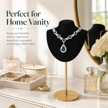 Necklace Display Stand For Selling Velvet Chain Jewelry Bust Holder Organizer With Stainless Steel Stand Jewelry Display - color: Black-9.84in
