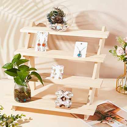 NBEADS 4-Tier Wooden Display Stand Riser, 12-Slot Earring Ring Holder Detachable Unfinished Wood Retail Jewelry Card Display Stand with Groove for Crafts Jewelry Storage Display, 15x15.7x12.6 - color: 4-Tier Wooden L.W.Thi: 15.35x15.75x12.6"