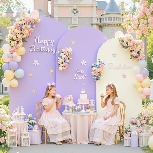 Set of 3 Arch Backdrop Covers(6ft, 5ft, 4ft) - Premium Stretchy Spandex Backdrop Arch Stand Cover for Baby Shower,Wedding,Party Decor Chiara Cover with Double-Sided Design(Cream Lavender) - color: Cream+Lavender, size: 6FT,5FT,4FT