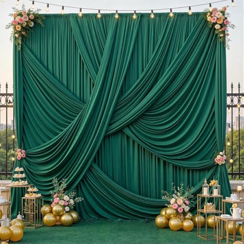 20ft×12ft Forest Green Backdrop Curtains for Wedding Parties, 4 Panels Wrinkle Free Polyester Photo Backdrop Drapes Back Drop Cloth for Birthday Photography Background - color: Forest Green, size: W5' x H12'(4 panels)