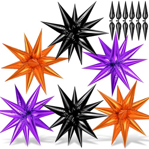 Purple and Black Orange Star Balloons, 72PCS Large 26 Inch Halloween Foil Balloon, Metallic Cone Mylar Spike Balloons Firework Balloon for Halloween Xmas Birthday Photo Props - color: Orange, Black, Purple, 26 Inch