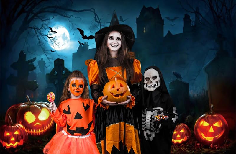 Halloween Cemetery Backdrop for Photography LFEEY Creepy Ghost Pumpkin Tombstone Skull Scary Night Misty Halloween Party Photo Background Trick or Treat Kids Boy Girl Birthday Studio Props 10x6.5ft