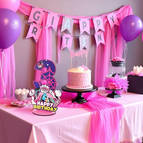 Baderke Pink Spider Theme Birthday Number Sign 16.7'' Purple Spider Birthday Centerpiece for Party Decor Wooden Table Photo Prop(3rd) - style: 3rd