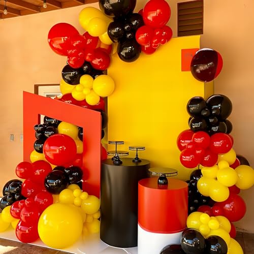 12Inch Red Yellow Black Balloons, Color Helium Party Balloon Yellow Red Black Latex Balloons with Cartoon Coffetti Balloon for Race Car Birthday Baby Shower Carnival Party Decorations - color: Red Yellow Black