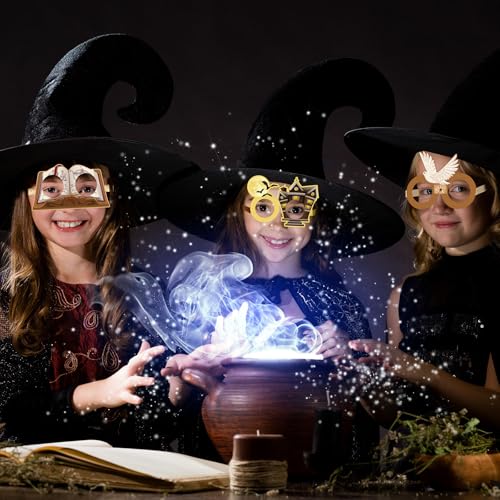 32 Pcs Halloween Wizard Party Decorations Paper Eyeglasses Wizard Photo Prop Glasses Frame Costume Supplies for Halloween Birthday Party Favors - style: Magical