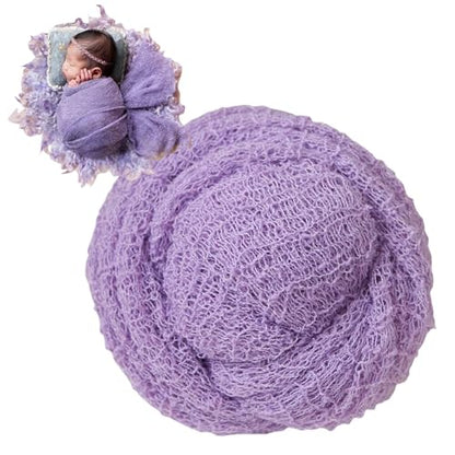 Zeroest Newborn Photo Prop Stretch Knit Wrap for Baby Photography Newborn Photoshoot Outfits Boys Girl Posing Blanket (Lavender) - color: Lavender