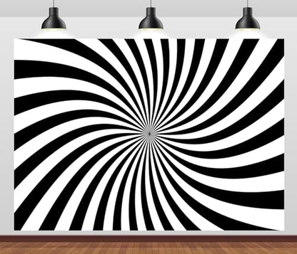 BELECO 10x6.5ft Fabric Black White Stripes Backdrop Abstract Swirl Pattern Vortex Texture Black and White Rays Sunburst Background for Themed Party Decorations Banner Photoshoot Props - size: 10x6.5FT