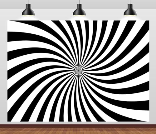 BELECO 5x4ft Fabric Black White Stripes Backdrop Abstract Swirl Pattern Vortex Texture Black and White Rays Sunburst Background for Themed Party Decorations Banner Photoshoot Props - size: 5x4FT