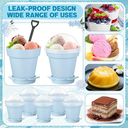 Honeydak 25 Pack Flowerpot Dessert Cup Plastic Cake Cups with Lid Shovel Spoon Mini Flower Pot Dessert Cups Ice Cream Yogurt Cupcake Holder Containers for Birthday Party Supplies DIY Baking(Blue) - color: Blue