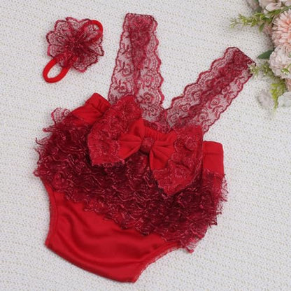 Ylsteed Newborn Photography Outfits - Girl Props Lace Romper Baby Photo Shoot Outfits Girls Photo Props (Strap Style - Red) - color: Red