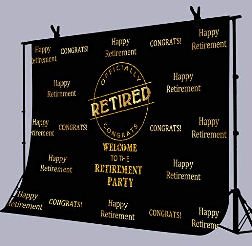 Officially Retired Black Golden Banner Backdrop for Photography, 9x6FT, Happy Retirement Party Background, Photo Booth Studio Props LYLU978 - size: Vinyl-9x6ft