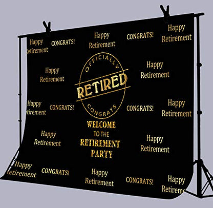 Officially Retired Black Golden Banner Backdrop for Photography, 9x6FT, Happy Retirement Party Background, Photo Booth Studio Props LYLU978 - size: Vinyl-9x6ft