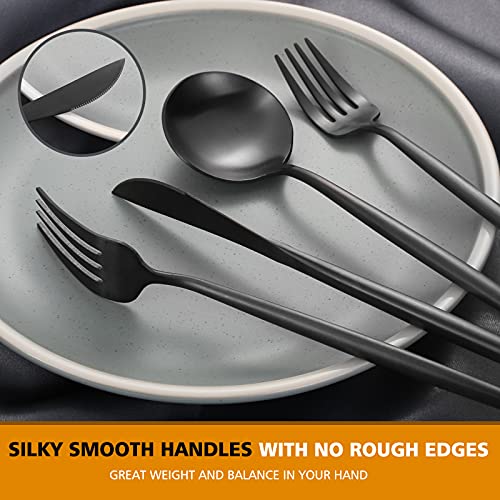 Matte Black Silverware Set, Oliviola 20-Piece Stainless Steel Flatware Cutlery Set Service for 4, Satin Finish Kitchen Utensil Set, Dishwasher Safe - color: Black, size: 20-piece