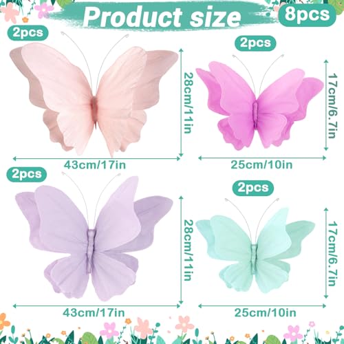 3D Hanging Butterfly Decorations, 8 Pcs Butterfly Birthday Party Decorations, Crepe Paper Butterfly Hanging Decorations for Girls, Women, Flower Garden Party Decorations - color: Purple Green Pink