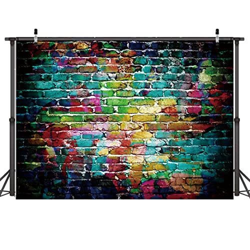 Graffiti Photography Backdrop, 8x6 ft Colorful Brick Wall Vintage Cement Floor Backdrop for Studio Props Photo Background Q001 - size: 8x6ft