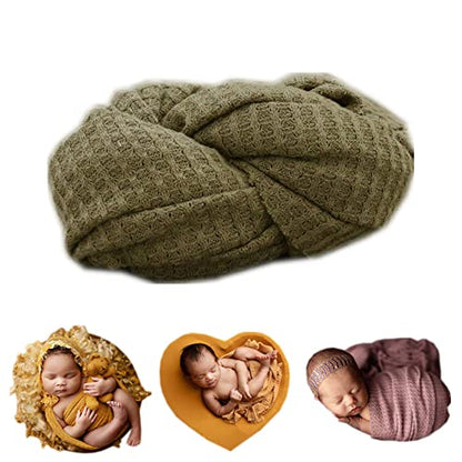 Newborn Photography Props Blanket Wrap Soft Knitted Stretch Baby Boys Girls Photoshoot Prop Cloth (Army Green) - color: Army Green