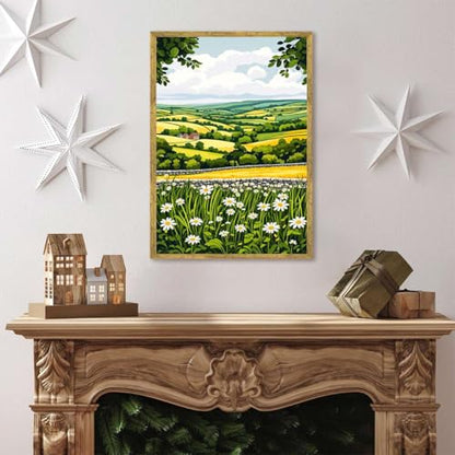 Framed Countryside Landscape Poster Canvas Print Rustic Farmhouse Wall Art Painting Pictures Whimsical Home Decor Wall Decoration for Living Room Bedroom Apartment Wall Decor (16L x24W,Gold Framed) - size: 16L"x24W"