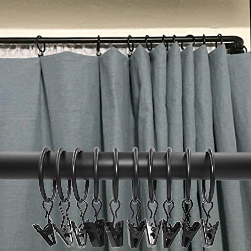WeeksEight 40 Pack Black Curtain Rings with Clips, Curtain Hooks Hangers Clip Rings for Hanging Drapes Bows Hat, Drapery Rings 1.26 in I D, Fits up to 1 in Diameter Curtain Rod. - color: Black, size: 1.26" I D Set of 40
