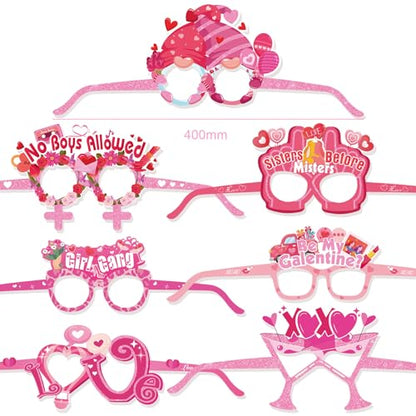 HOWAF 28pcs Galentines Paper Glasses, Happy Galentine’s Day Photo Booth Props Eyeglasses for Girls Ladies Valentines Day Party Decoration, Pink Galentines Day Eyewear for Girls Bride To Be Supplies