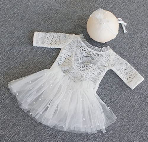 Baby Photography Props Outfit Lace Rompers Newborn Girl Photo Shoot Outfits Flower Headband Princess Costume - color: White B