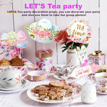 Mity rain 14 Pcs Tea Party Decorations, Alice in Wonderland Party Decorations Party Photo Booth Props Party Decor Supplies for Tea/Birthday/Shower/Holiday Parties - style: Photo Booth