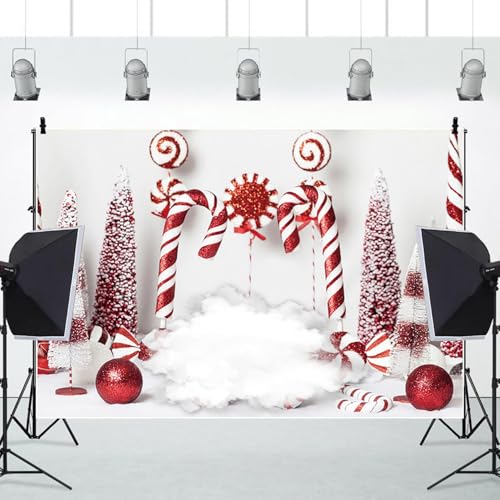 Christmas Backdrop Winter Red Candy Cane Balls Background New Year Photography Banner for Birthday Christmas Party Celebration Decorations Supplies Photo Studio Photobooth Props 10x8ft - size: 10x8 Ft