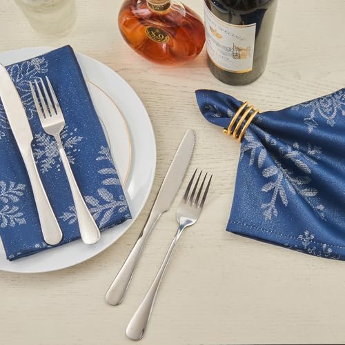 Cloth Napkins Set of 8–Square Jacquard Sparkling Metallic Snowflake Fabric Polyester Washable Reusable Cloth Napkins for Kitchen Dinner Dining Restaurant Wedding Table(Navy Silver/17x17 Inch) - color: Navy Silver