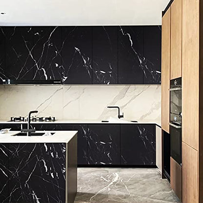 practicalWs 11.8"×78.7" Black Marble Contact Paper Matte Peel and Stick Kitchen Countertops Paper Black and White Self Adhesive Removable Waterproof Wallpaper for Cabinet Covers - color: Black/White, size: 11.8" x 78.7"